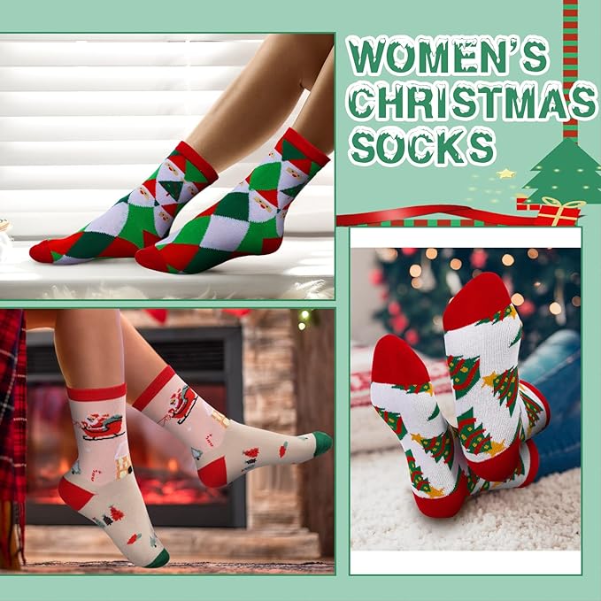 18 Pairs Christmas Socks Bulk Christmas Socks Gifts for Men and Women Family Funny Christmas Gifts Casual Crew Socks