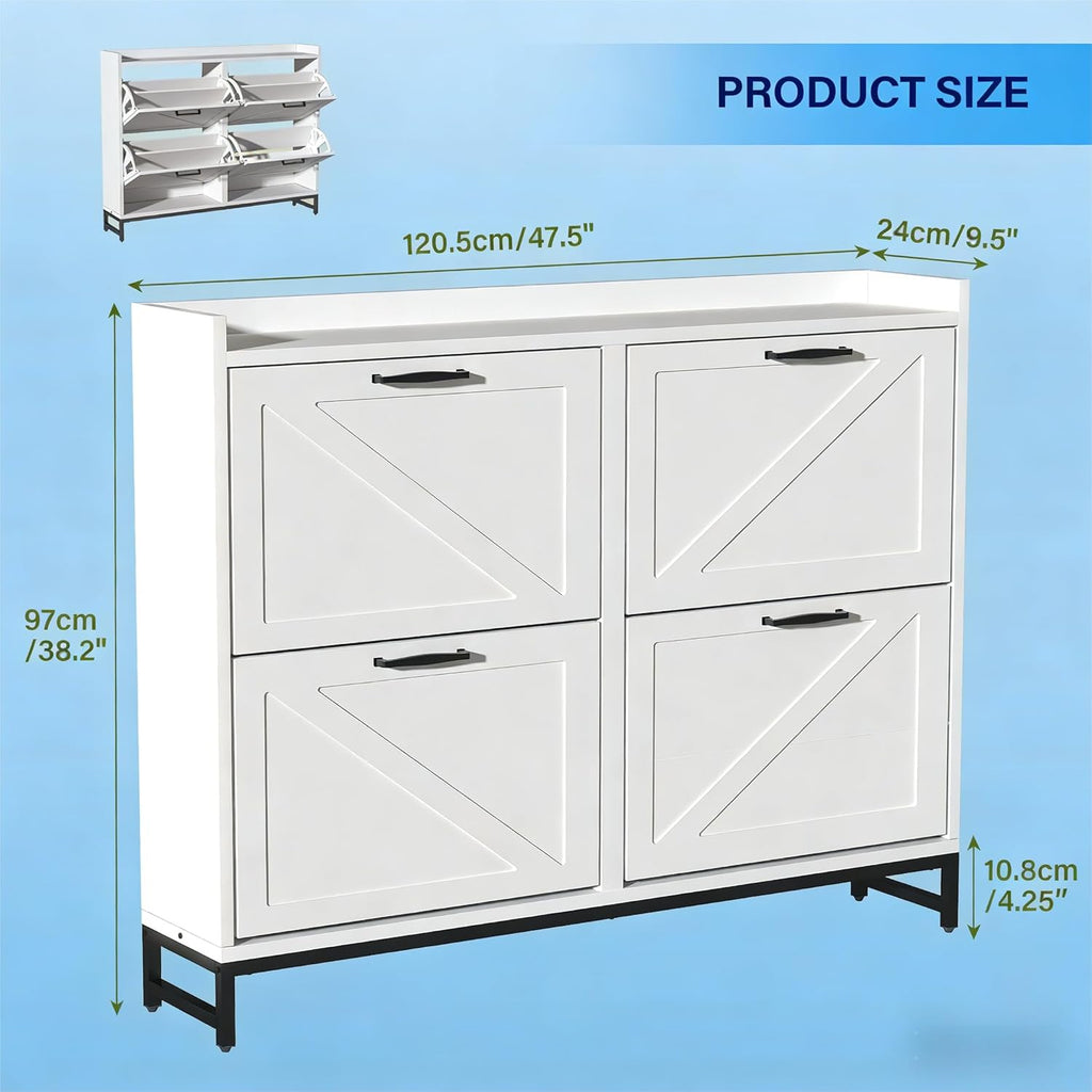 Shoe Storage Cabinet with 4 Flip Drawers,9" Narrow Shoe Cabinet