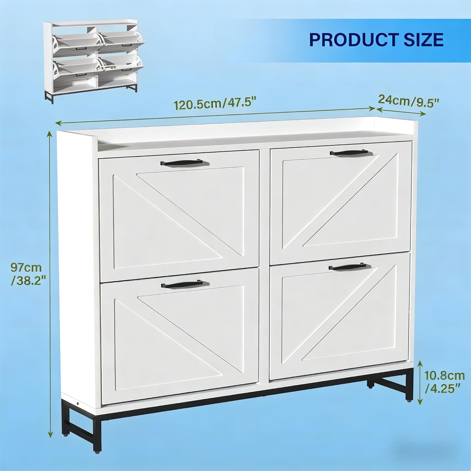 Shoe Storage Cabinet with 4 Flip Drawers,9" Narrow Shoe Cabinet