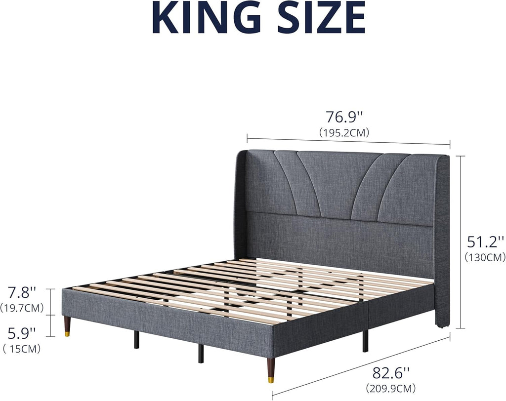 Full Bed Frame Upholstered Platform Full Size Bed Frame with Adjustable Headboard, Strong Weight Capacity, No Box Spring Needed, Easy Assembly, Grey