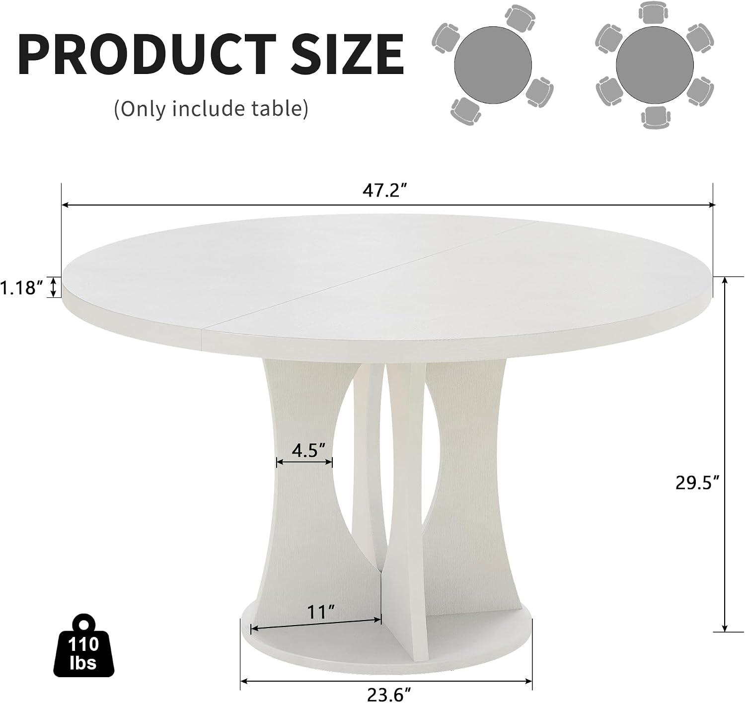 iPormis 47-Inch Round Dining Table for 4-6 People