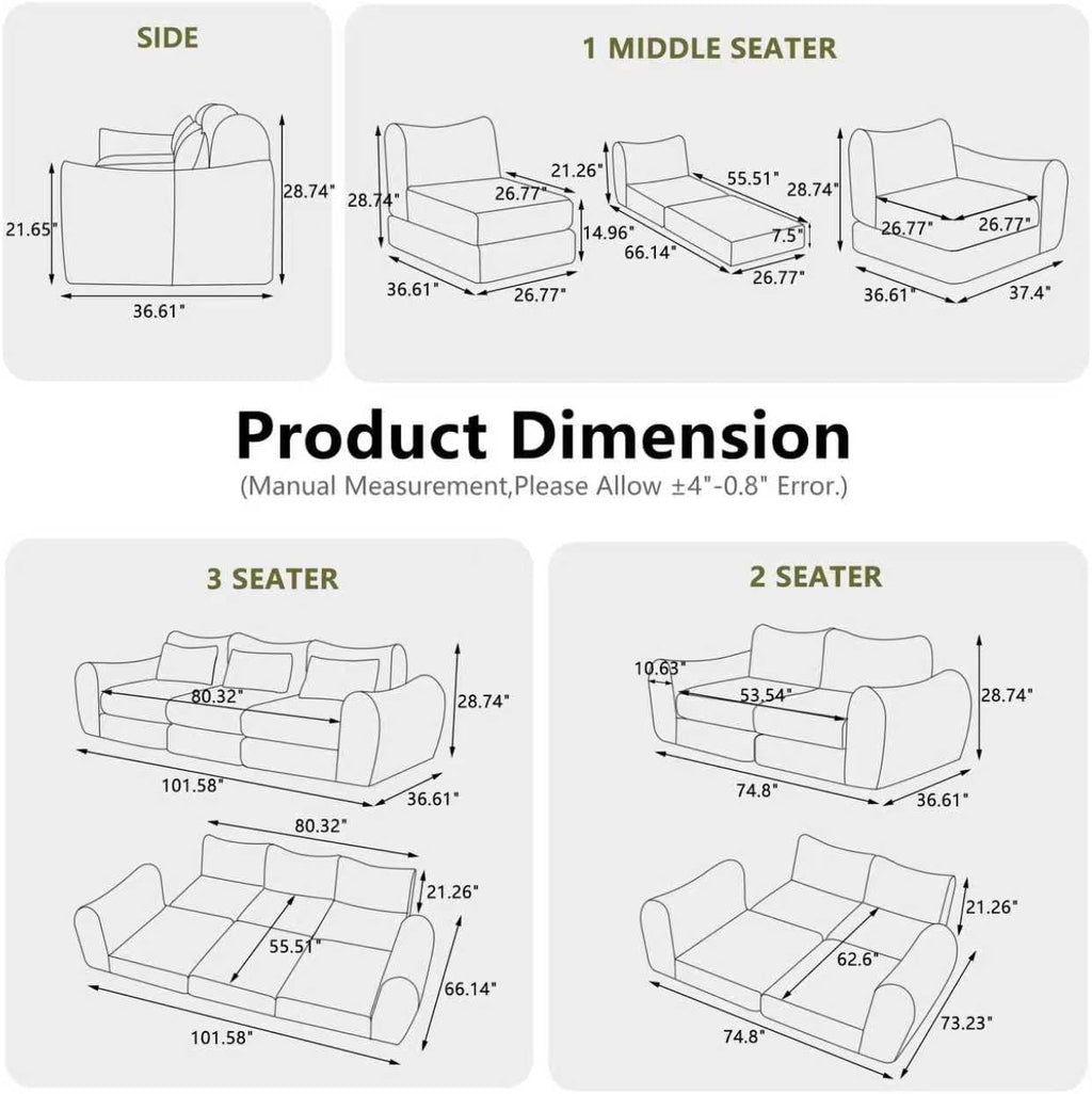 101.58''Modern 5-in-1 Convertible Folding Sofa Bed, Chenille Upholstered Boneless Couch(grey)