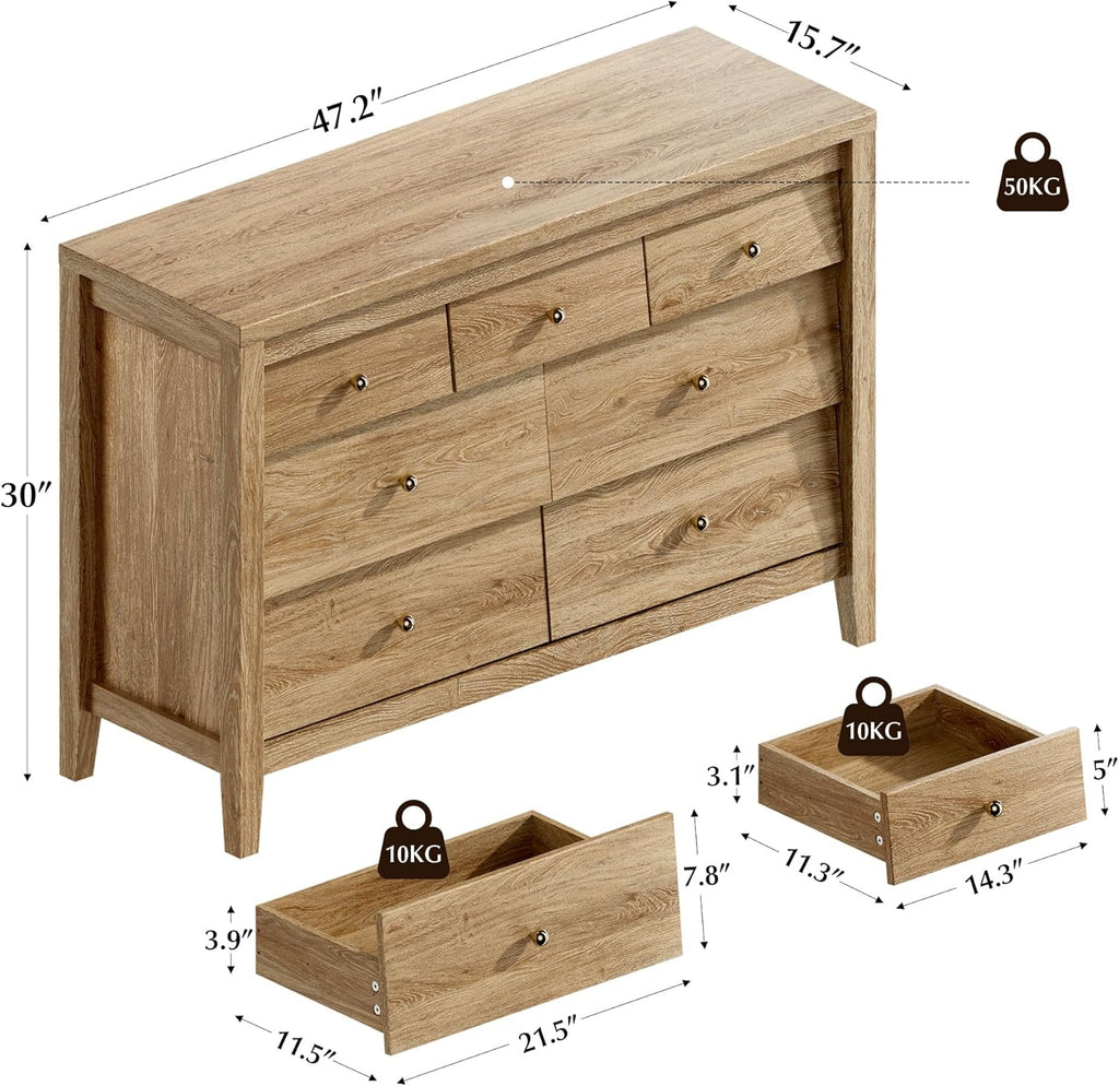 Dresser for Bedroom with 7 Beveled Panel Drawers