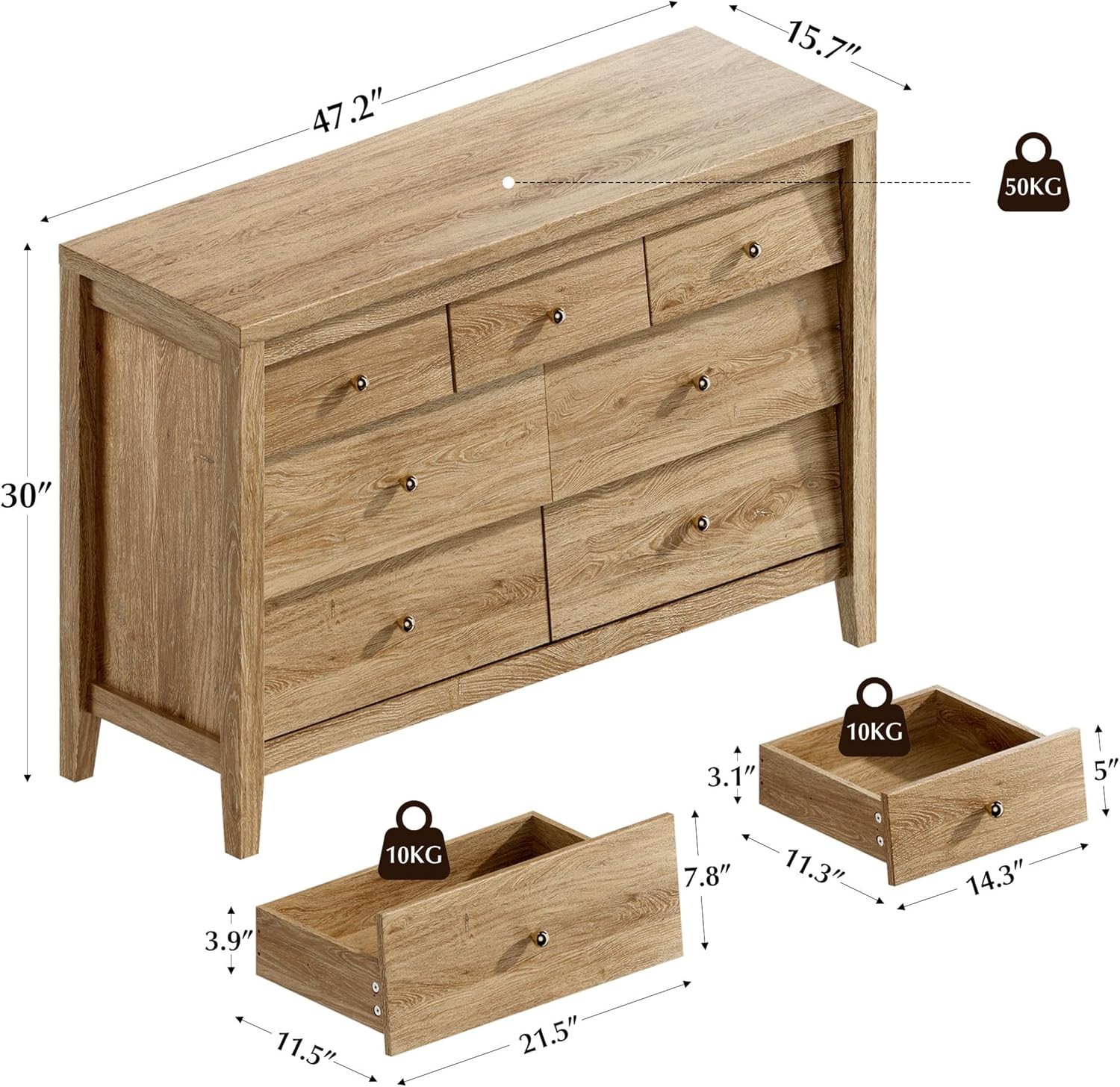 Dresser for Bedroom with 7 Beveled Panel Drawers