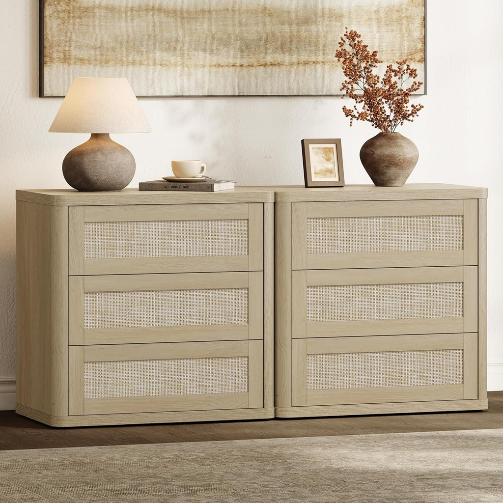 SICOTAS Nightstand Set of 2, 26.8 Wide Large Rattan