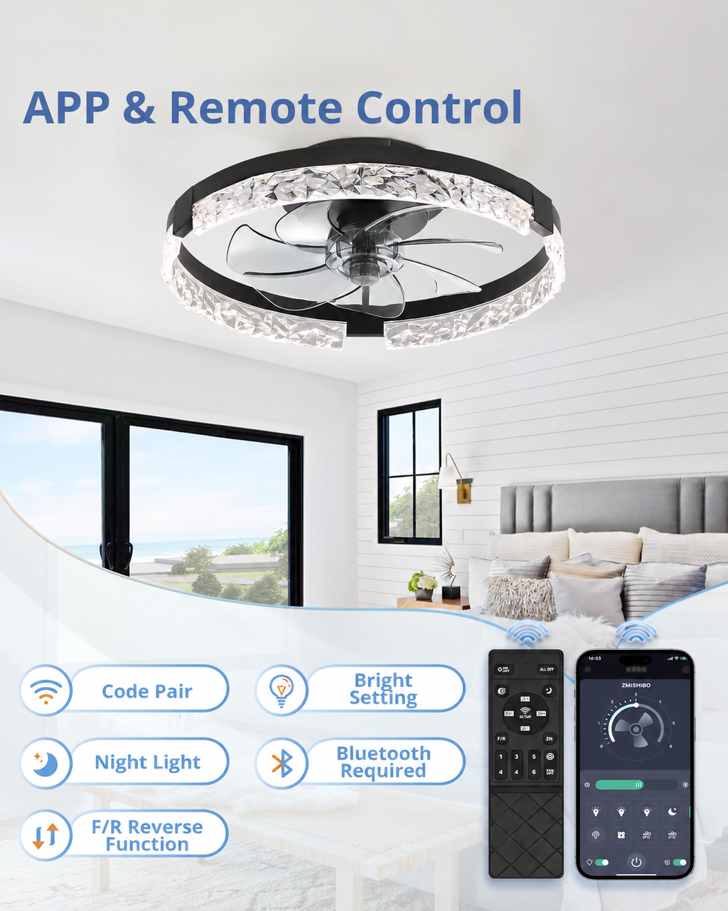18 Inch Ceiling Fans with Lights, Flush Mount Remote & App Control