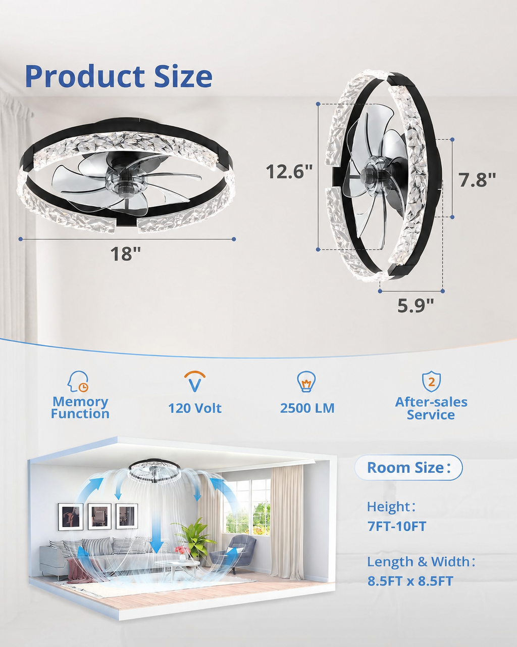 18 Inch Ceiling Fans with Lights, Flush Mount Remote & App Control