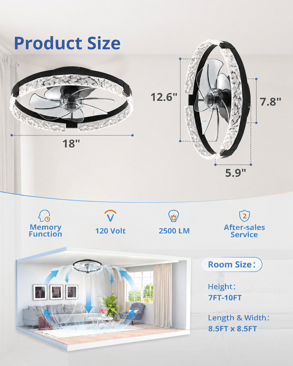 18 Inch Ceiling Fans with Lights, Flush Mount Remote & App Control