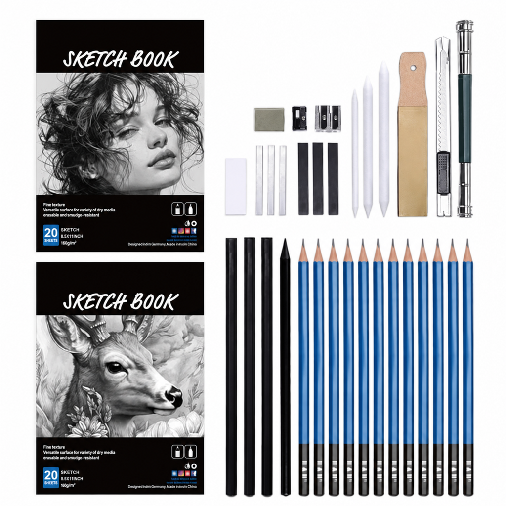 36 Pack Drawing Set Sketch Kit,Sketching Supplies with 2 sketch pad, Graphite Pencils, Charcoal Sticks, Eraser, Pro Art Drawing Kit for Artists Beginner Adults, Ideal for Shading, Blending