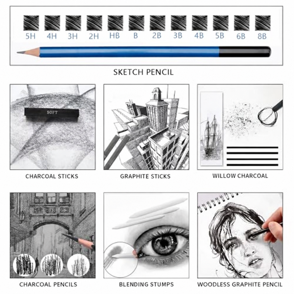 36 Pack Drawing Set Sketch Kit,Sketching Supplies with 2 sketch pad, Graphite Pencils, Charcoal Sticks, Eraser, Pro Art Drawing Kit for Artists Beginner Adults, Ideal for Shading, Blending