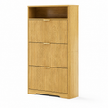 Fluted Shoe Cabinet with 3 Flip Drawers, Narrow Slim Hidden Shoe Rack for 24–30 Pairs, Freestanding Wooden Shoe Storage Organizer Cabinet for Entryway, Hallway, Living Room,Natural