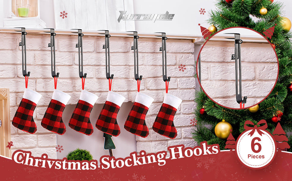 6 Pieces Christmas Stocking Hooks Adjustable Stocking Hangers Non-Slip Safety