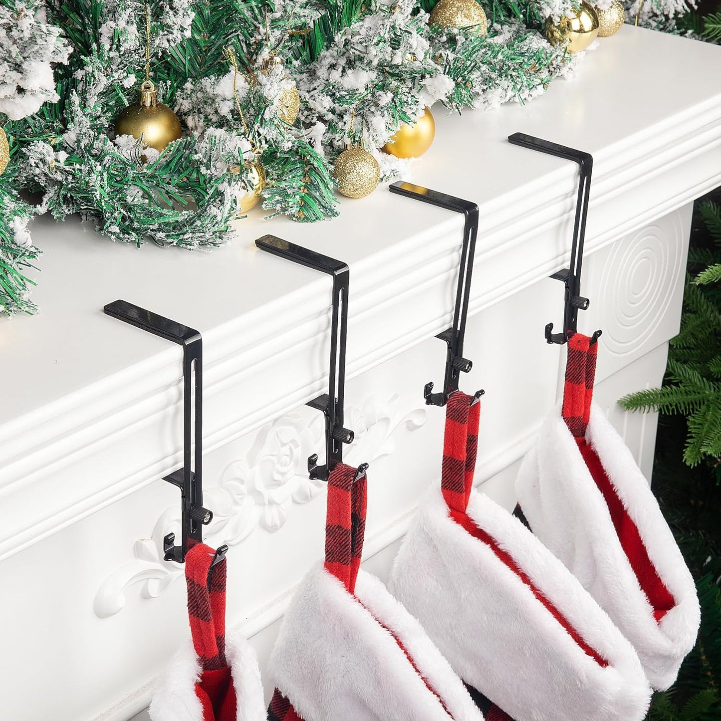 6 Pieces Christmas Stocking Hooks Adjustable Stocking Hangers Non-Slip Safety