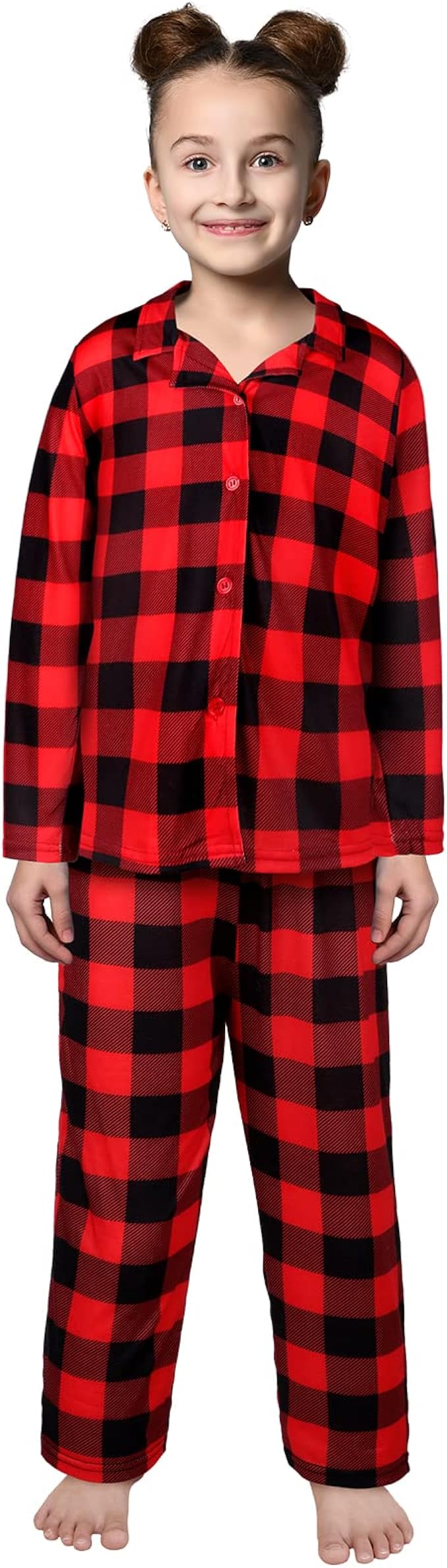 Kids Matching Christmas Pajamas Sets Buffalo Plaid Family Pajamas Long Sleeve Button Plaid Loungewear Jammies