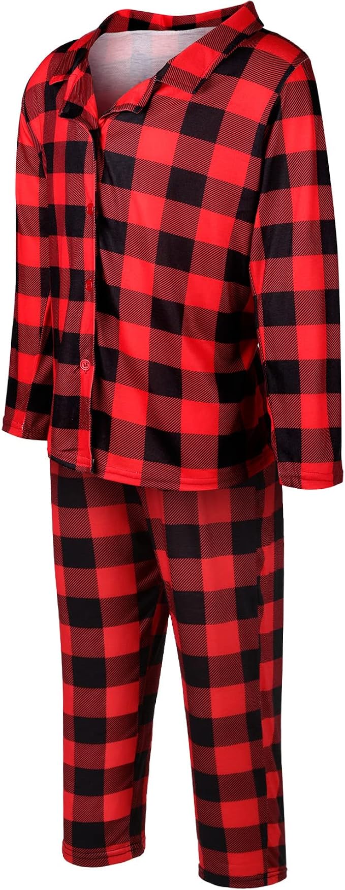 Kids Matching Christmas Pajamas Sets Buffalo Plaid Family Pajamas Long Sleeve Button Plaid Loungewear Jammies