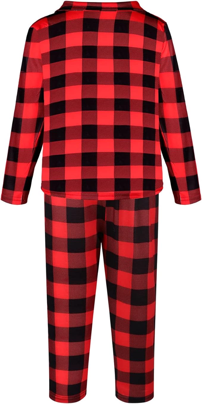 Kids Matching Christmas Pajamas Sets Buffalo Plaid Family Pajamas Long Sleeve Button Plaid Loungewear Jammies