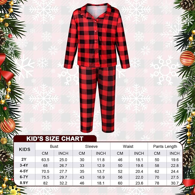 Kids Matching Christmas Pajamas Sets Buffalo Plaid Family Pajamas Long Sleeve Button Plaid Loungewear Jammies