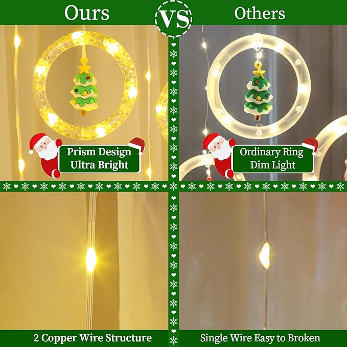 120 Led Lights 9.8ft Christmas Window Lights Indoor Decorations Round Santa Fairy String Lights