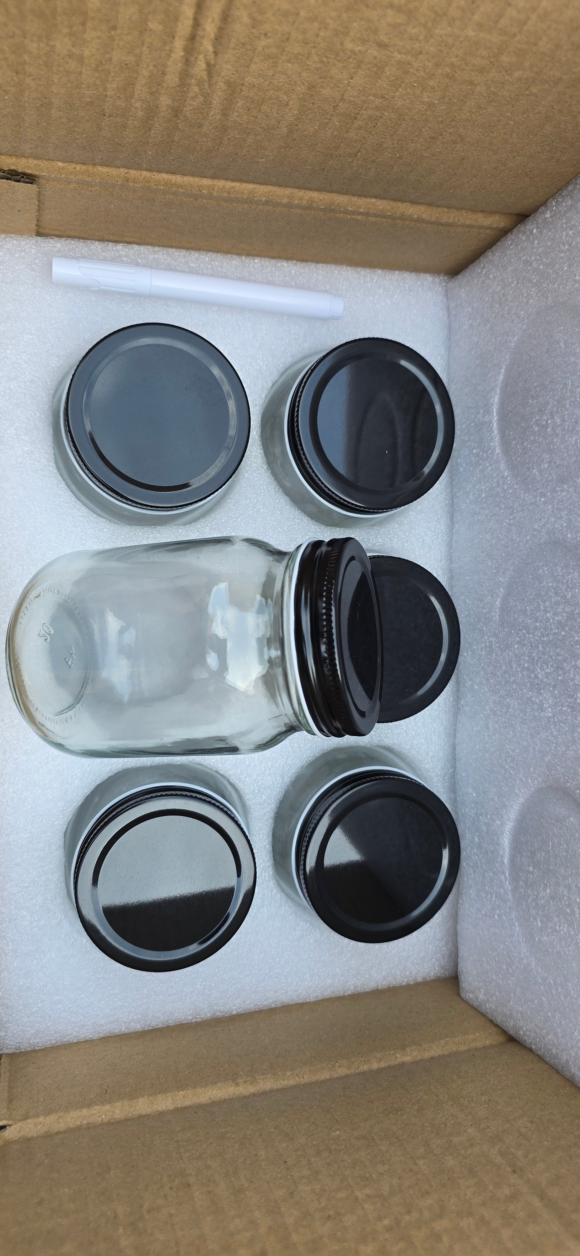 6pk Mason Jar w/ Black Lids