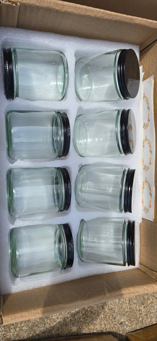 16pk Glass Jars w/ Black Metal Lids