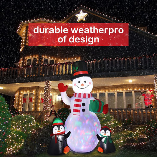 6 Feet Christmas Inflatable Snowman and Penguins Colorful Rotating Led Lights Blow up Outdoor