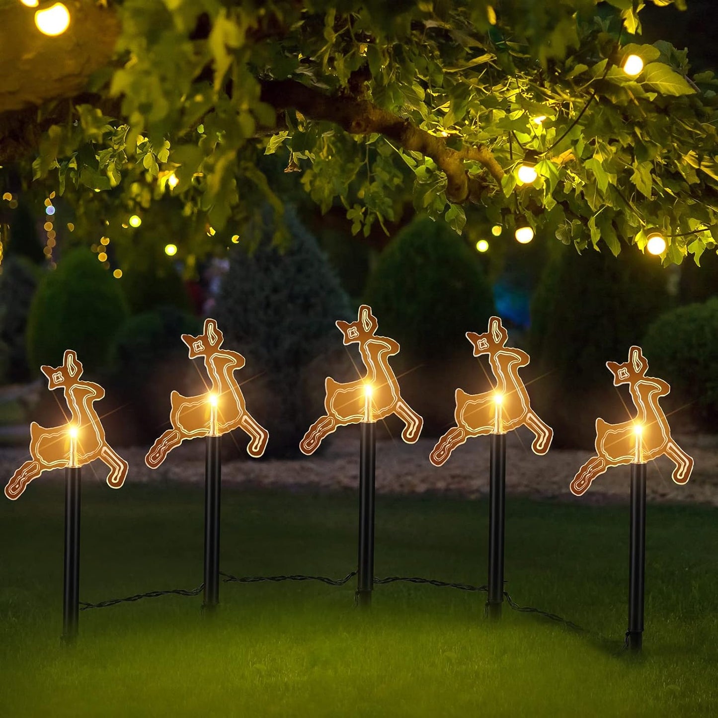 5 Pcs Outdoor Solar Garden LED Lights Elk LED Lights Outdoor Lawn Stakes Waterproof Warm White