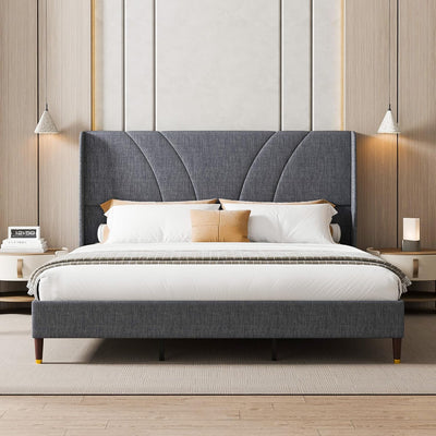 Full Bed Frame Upholstered Platform Full Size Bed Frame with Adjustable Headboard, Strong Weight Capacity, No Box Spring Needed, Easy Assembly, Grey