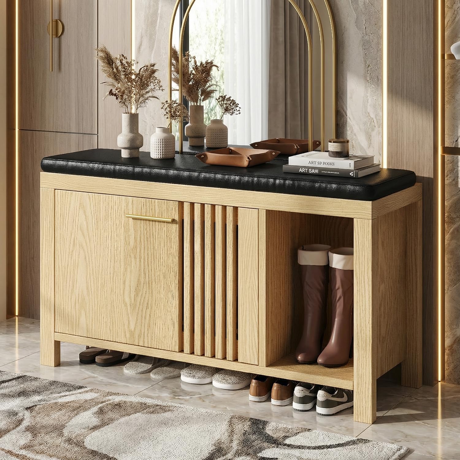 Shoe Storage Bench with Flip Drawers