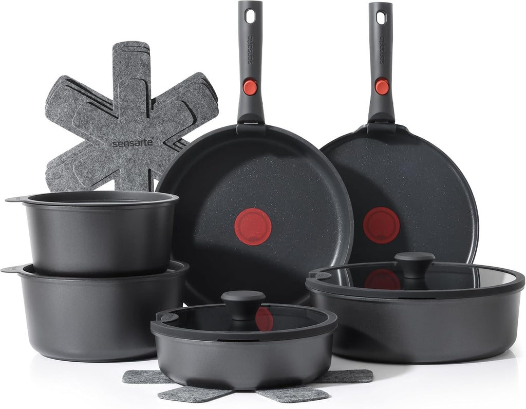 SENSARTE 17 Piece Pots and Pans Set, Nonstick Detachable Handle Cookware Set