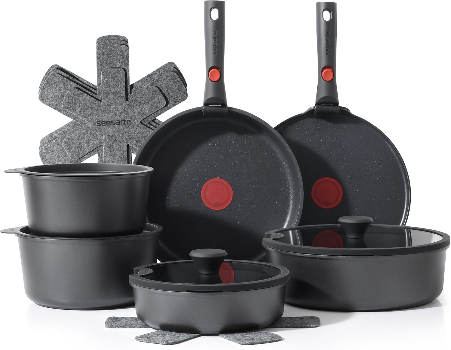 SENSARTE 17 Piece Pots and Pans Set, Nonstick Detachable Handle Cookware Set