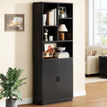 71" Tall Cube Bookcase, Curved Bookshelf with Storage Cabinet & Adjustable Storage Shelf
