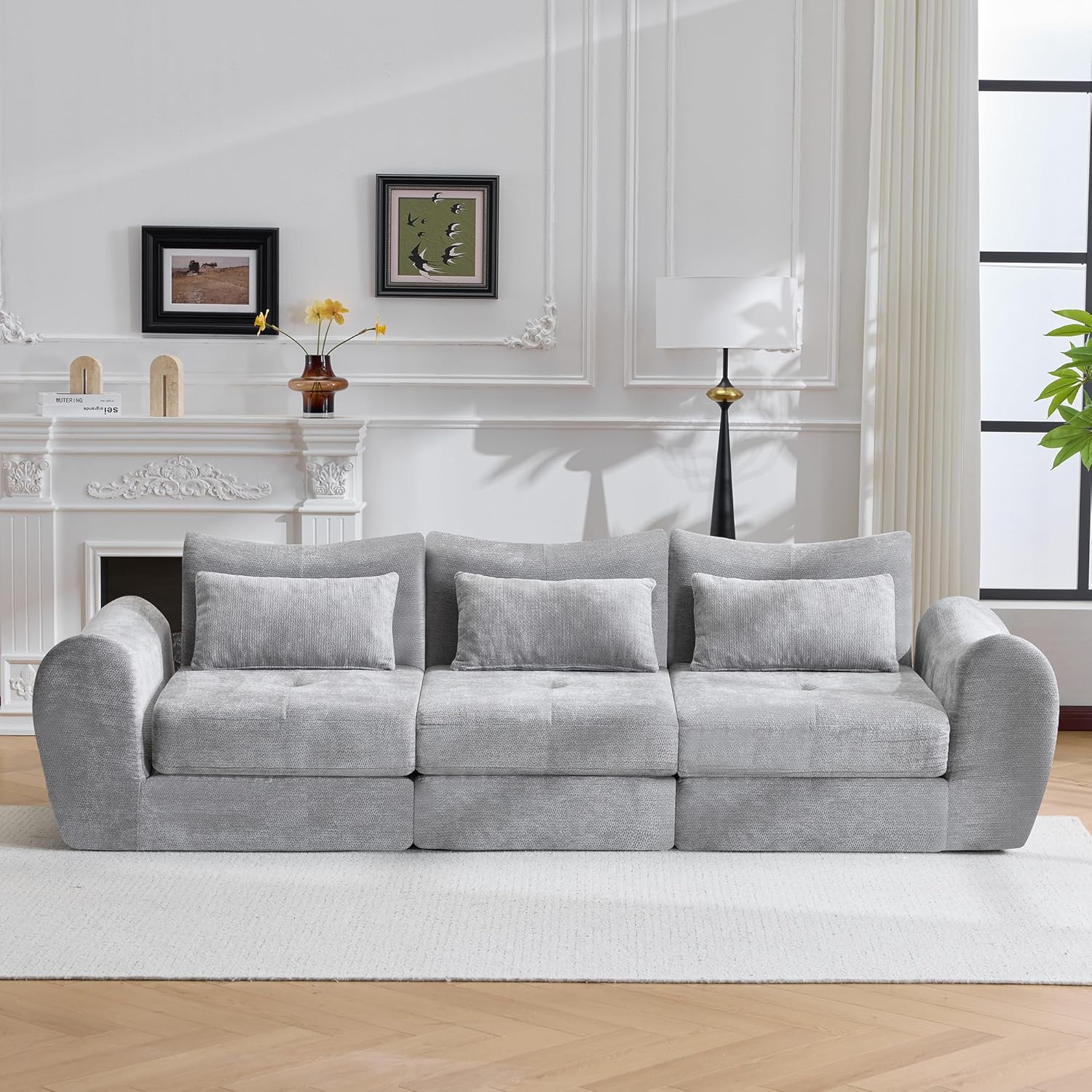 101.58''Modern 5-in-1 Convertible Folding Sofa Bed, Chenille Upholstered Boneless Couch(grey)