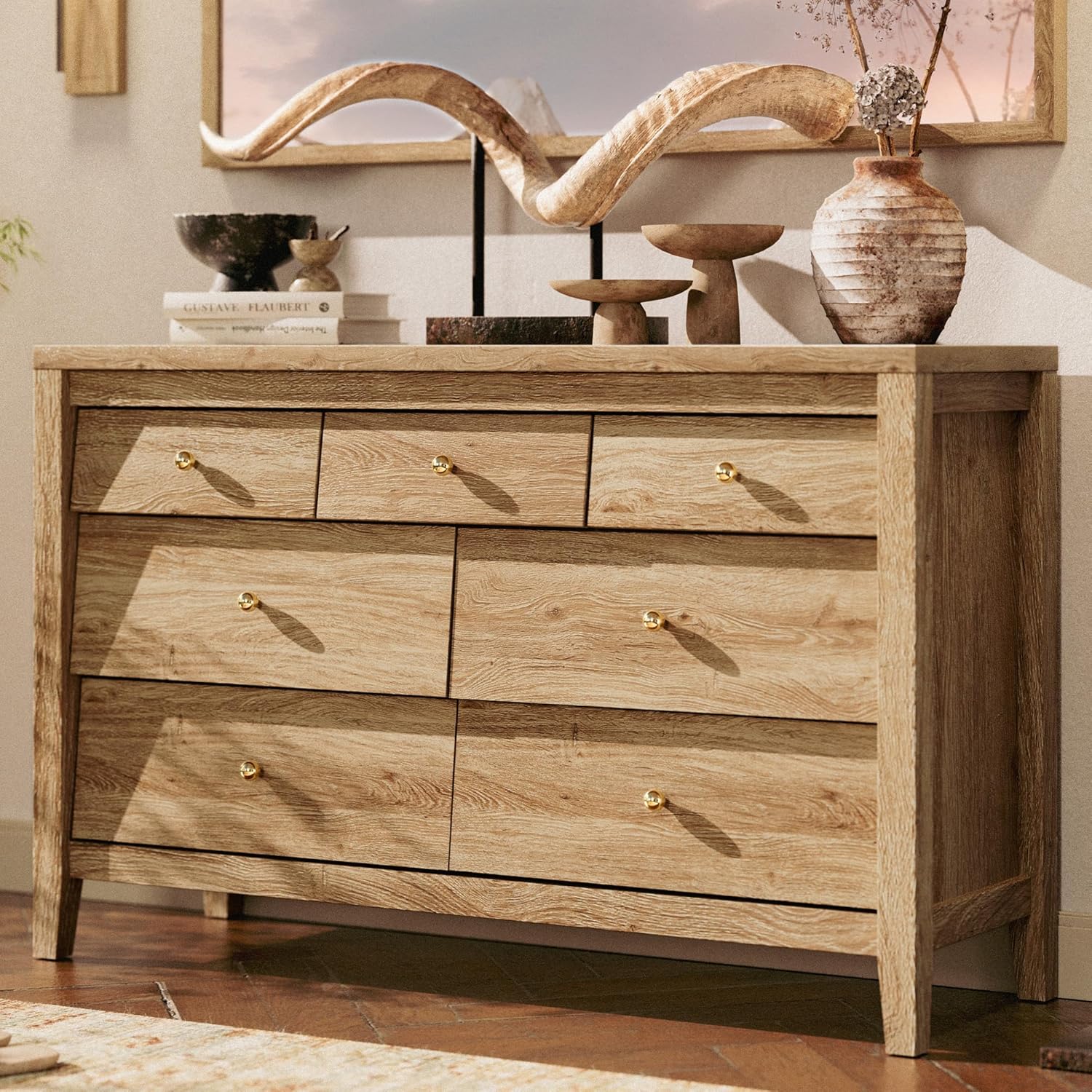 Dresser for Bedroom with 7 Beveled Panel Drawers