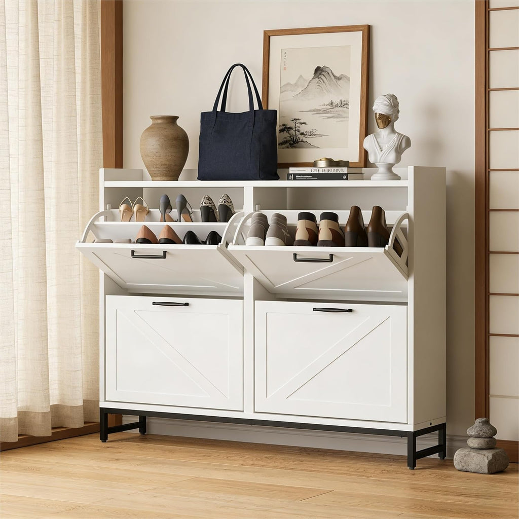 Shoe Storage Cabinet with 4 Flip Drawers,9" Narrow Shoe Cabinet