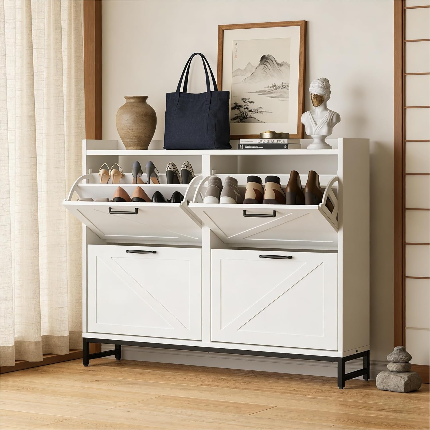 Shoe Storage Cabinet with 4 Flip Drawers,9" Narrow Shoe Cabinet
