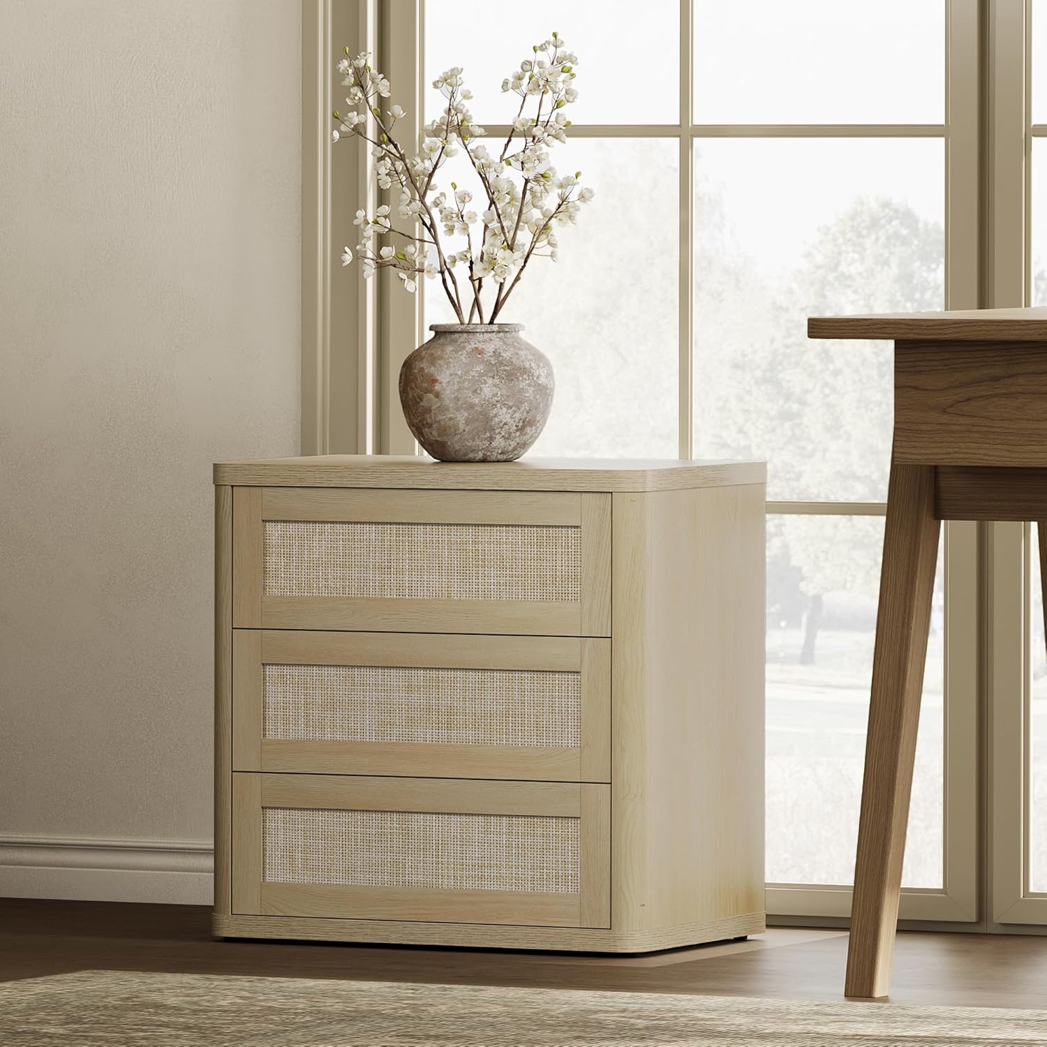 SICOTAS Nightstand Set of 2, 26.8 Wide Large Rattan