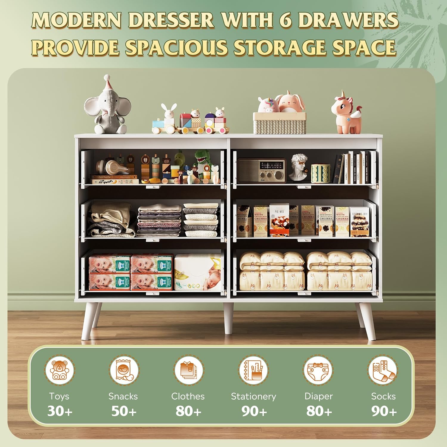 6 Drawer Ratten Dresser ( Light Oak, White )