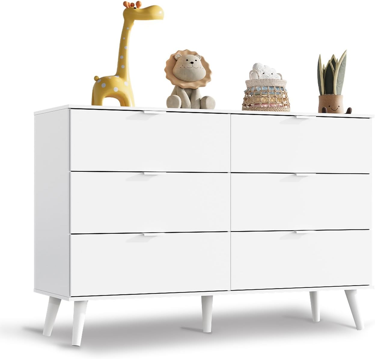 6 Drawer Ratten Dresser ( Light Oak, White )