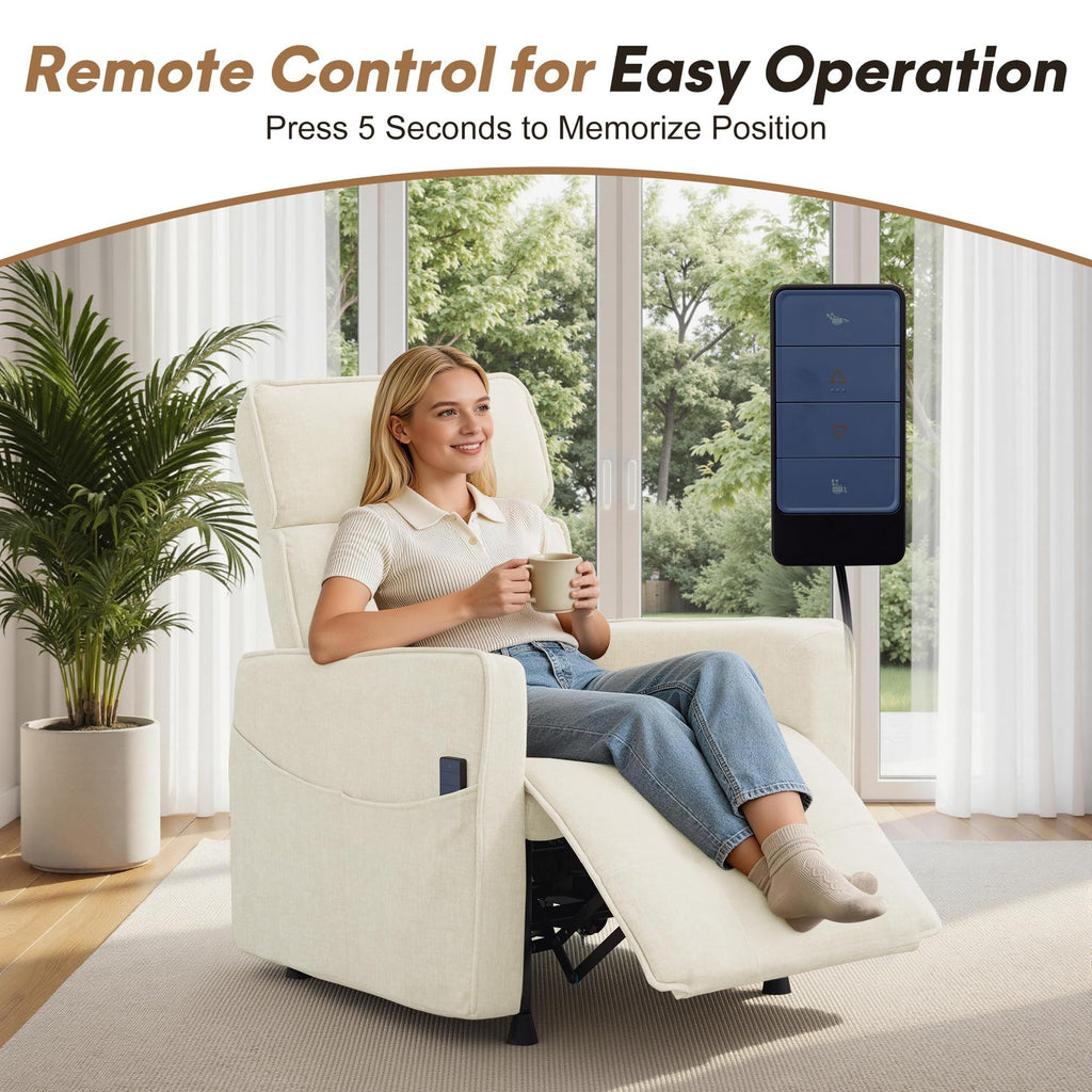Electric Recliner Chair with Remote Control, Memory Function & Side Pockets – Beige