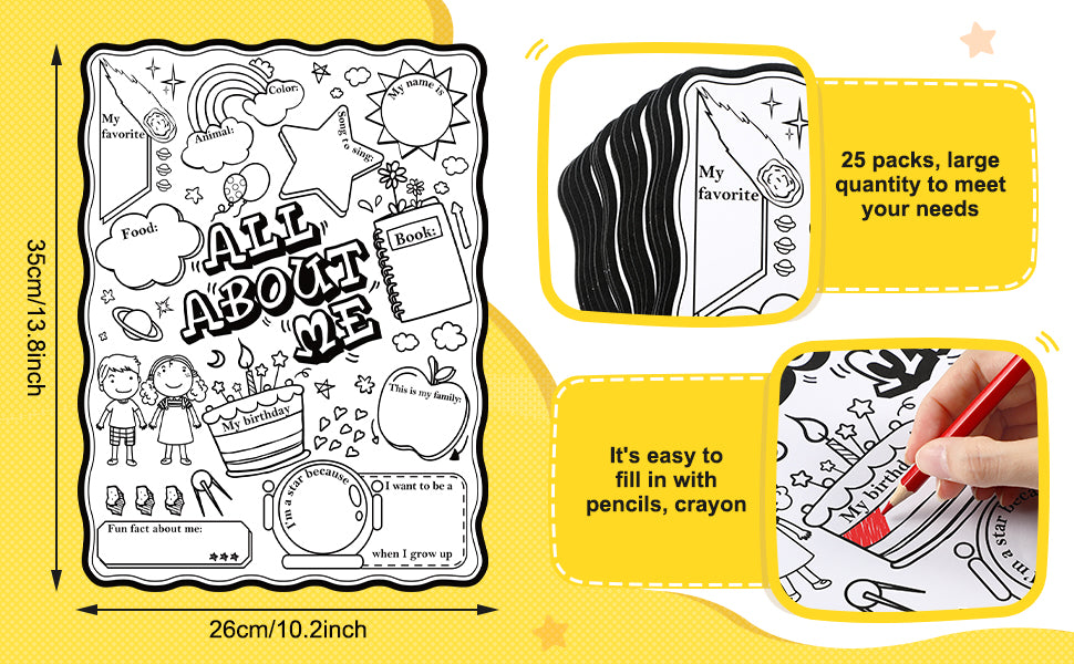 All About Me Student Coloring Posters Fill in Posters (25 Sheets)