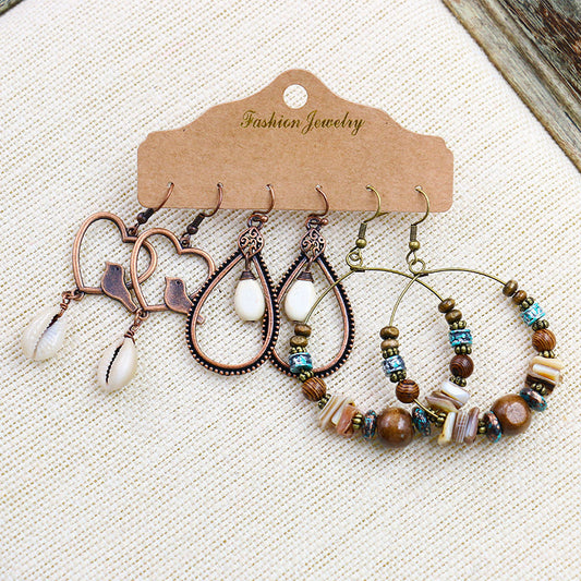 HE03  BOHO Tribal Heart Hoop Earrings 3 Pairs Set