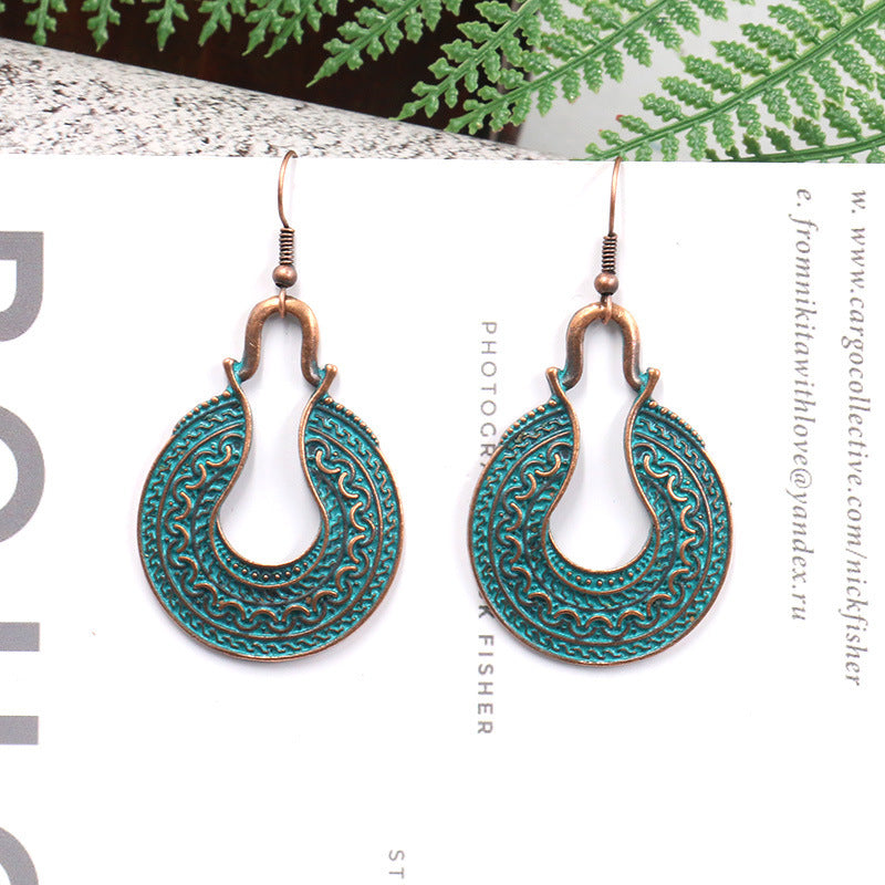 Teal Round Drop Dangle BOHO  Earrings O2E2
