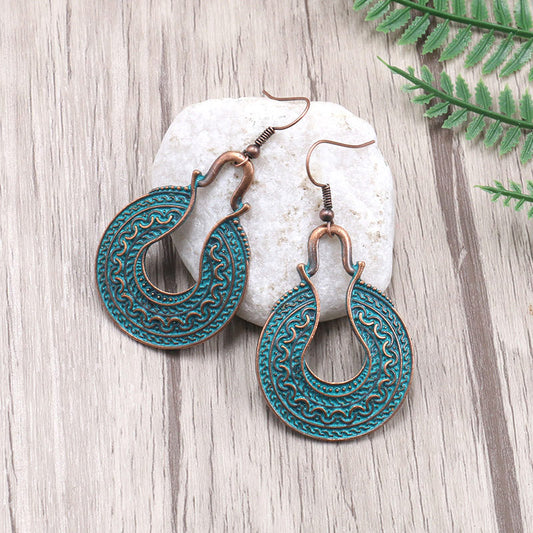 Teal Round Drop Dangle BOHO  Earrings O2E2