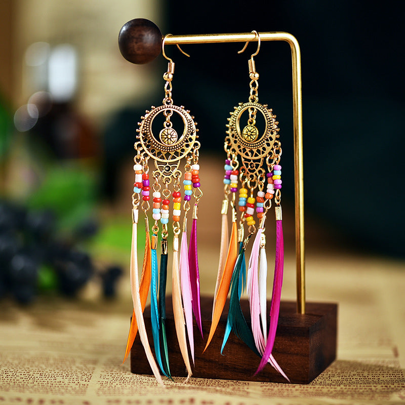 FEE02 Colorful Feather Summer Style Bohemian Earrings