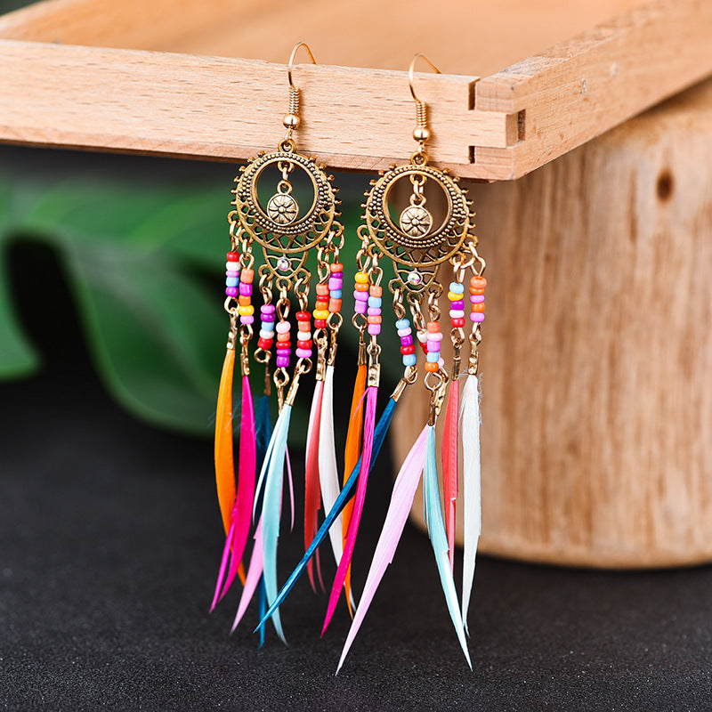 FEE02 Colorful Feather Summer Style Bohemian Earrings