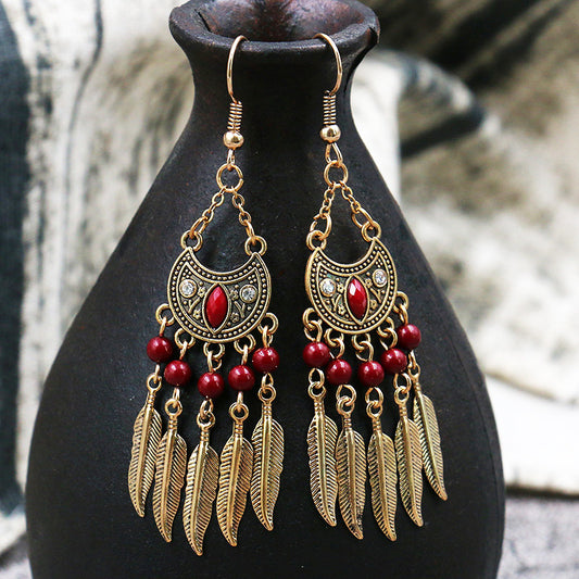 RRE02 Ruby Red Tribal Bohemian Earrings