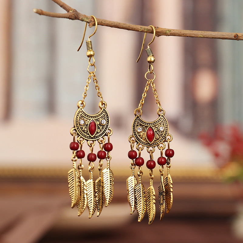 RRE02 Ruby Red Tribal Bohemian Earrings