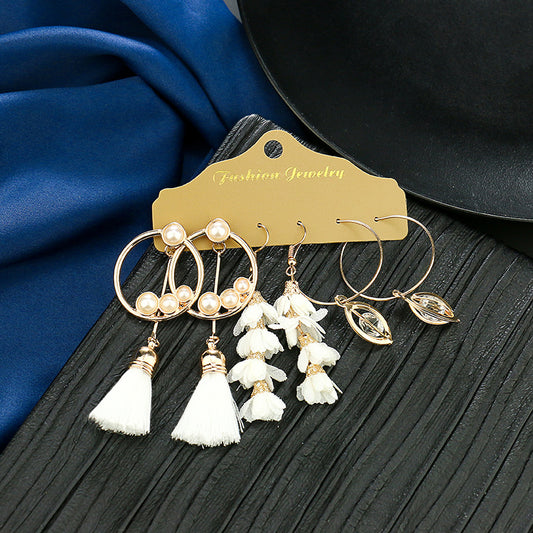 WFE03 White Flower Earrings 3pairs Set