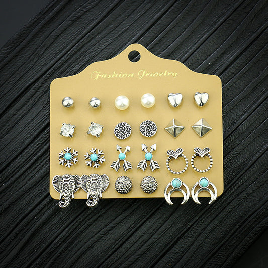 12 Pairs Stud Boho Style Earrings EE12