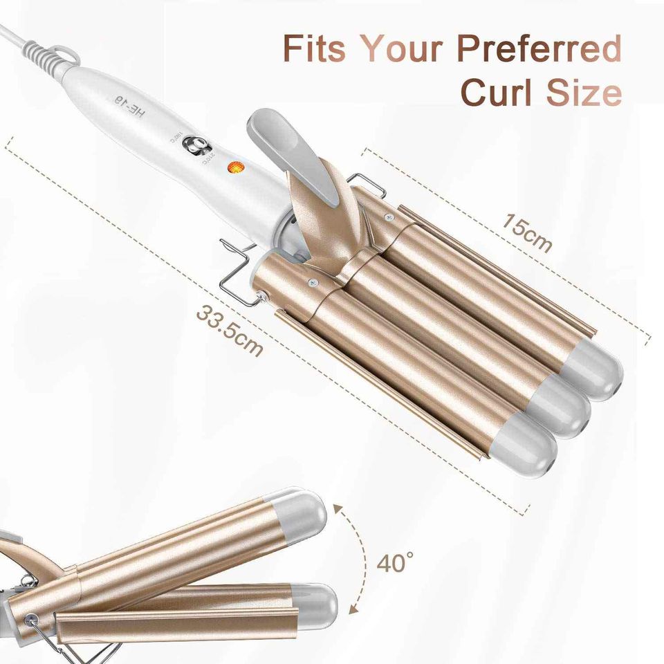 Beauty Hair Curling Iron Wand, 3 Barrels 1 Inch Ceramic Tourmaline Coating Hair Crimper